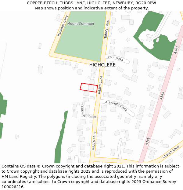 COPPER BEECH, TUBBS LANE, HIGHCLERE, NEWBURY, RG20 9PW: Location map and indicative extent of plot