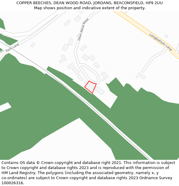 COPPER BEECHES, DEAN WOOD ROAD, JORDANS, BEACONSFIELD, HP9 2UU: Location map and indicative extent of plot