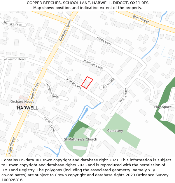COPPER BEECHES, SCHOOL LANE, HARWELL, DIDCOT, OX11 0ES: Location map and indicative extent of plot