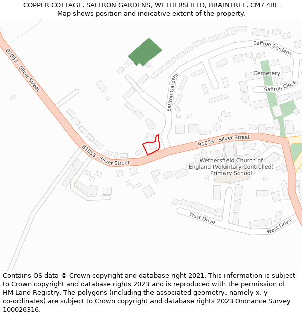 COPPER COTTAGE, SAFFRON GARDENS, WETHERSFIELD, BRAINTREE, CM7 4BL: Location map and indicative extent of plot