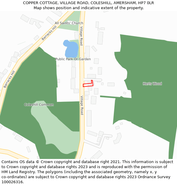 COPPER COTTAGE, VILLAGE ROAD, COLESHILL, AMERSHAM, HP7 0LR: Location map and indicative extent of plot