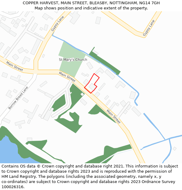 COPPER HARVEST, MAIN STREET, BLEASBY, NOTTINGHAM, NG14 7GH: Location map and indicative extent of plot