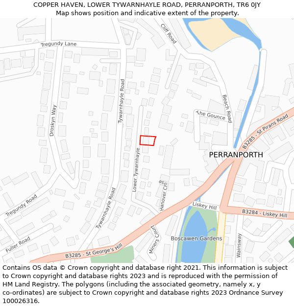 COPPER HAVEN, LOWER TYWARNHAYLE ROAD, PERRANPORTH, TR6 0JY: Location map and indicative extent of plot