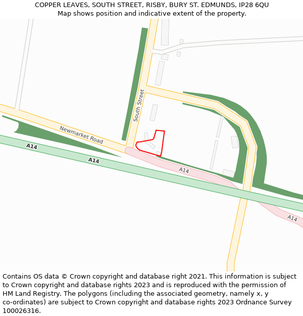 COPPER LEAVES, SOUTH STREET, RISBY, BURY ST. EDMUNDS, IP28 6QU: Location map and indicative extent of plot