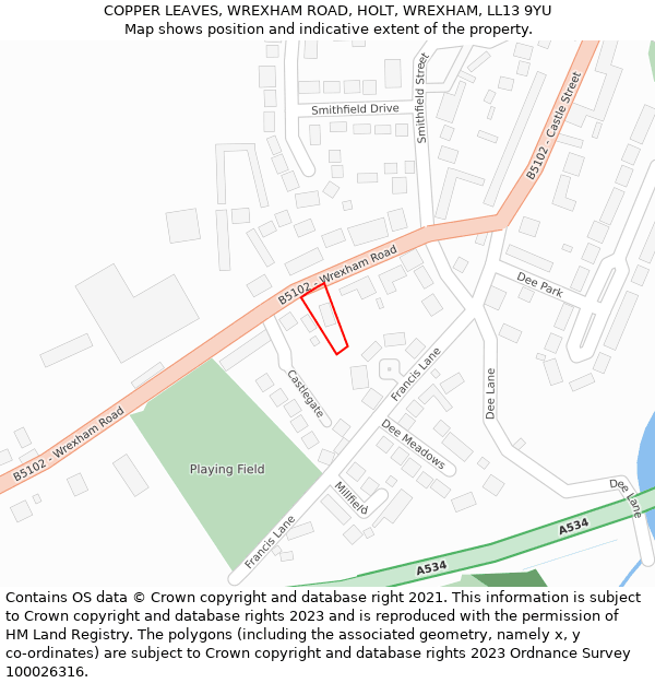 COPPER LEAVES, WREXHAM ROAD, HOLT, WREXHAM, LL13 9YU: Location map and indicative extent of plot