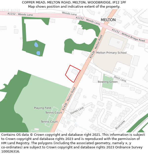 COPPER MEAD, MELTON ROAD, MELTON, WOODBRIDGE, IP12 1PF: Location map and indicative extent of plot
