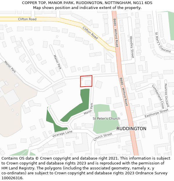 COPPER TOP, MANOR PARK, RUDDINGTON, NOTTINGHAM, NG11 6DS: Location map and indicative extent of plot