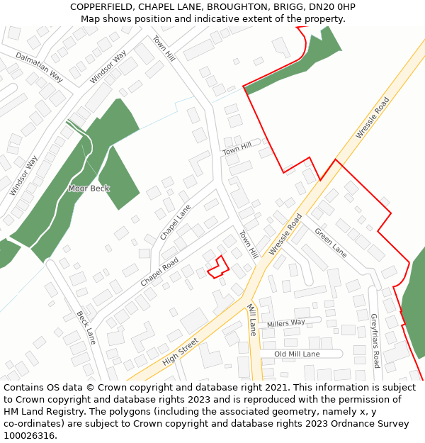 COPPERFIELD, CHAPEL LANE, BROUGHTON, BRIGG, DN20 0HP: Location map and indicative extent of plot