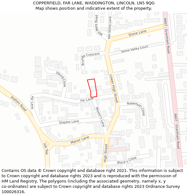 COPPERFIELD, FAR LANE, WADDINGTON, LINCOLN, LN5 9QG: Location map and indicative extent of plot