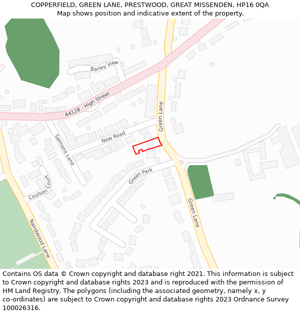 COPPERFIELD, GREEN LANE, PRESTWOOD, GREAT MISSENDEN, HP16 0QA: Location map and indicative extent of plot