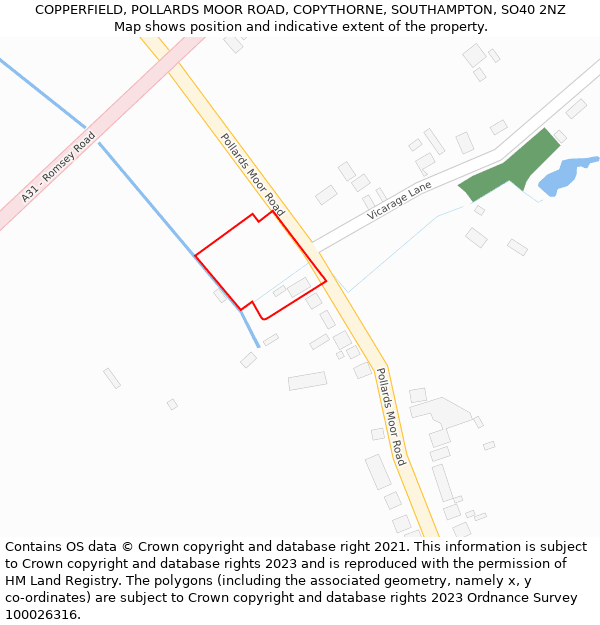 COPPERFIELD, POLLARDS MOOR ROAD, COPYTHORNE, SOUTHAMPTON, SO40 2NZ: Location map and indicative extent of plot