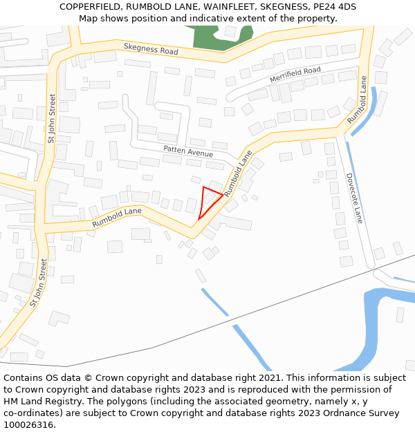 COPPERFIELD, RUMBOLD LANE, WAINFLEET, SKEGNESS, PE24 4DS: Location map and indicative extent of plot