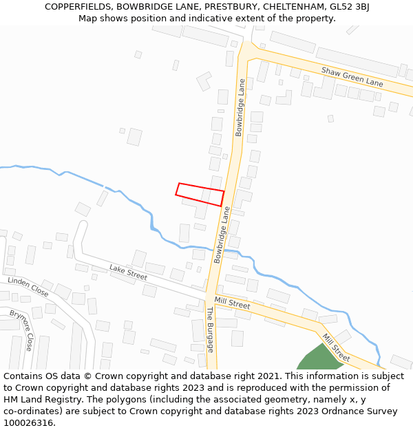 COPPERFIELDS, BOWBRIDGE LANE, PRESTBURY, CHELTENHAM, GL52 3BJ: Location map and indicative extent of plot