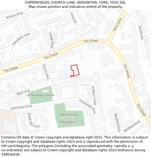 COPPERFIELDS, CHURCH LANE, WIGGINTON, YORK, YO32 2QL: Location map and indicative extent of plot