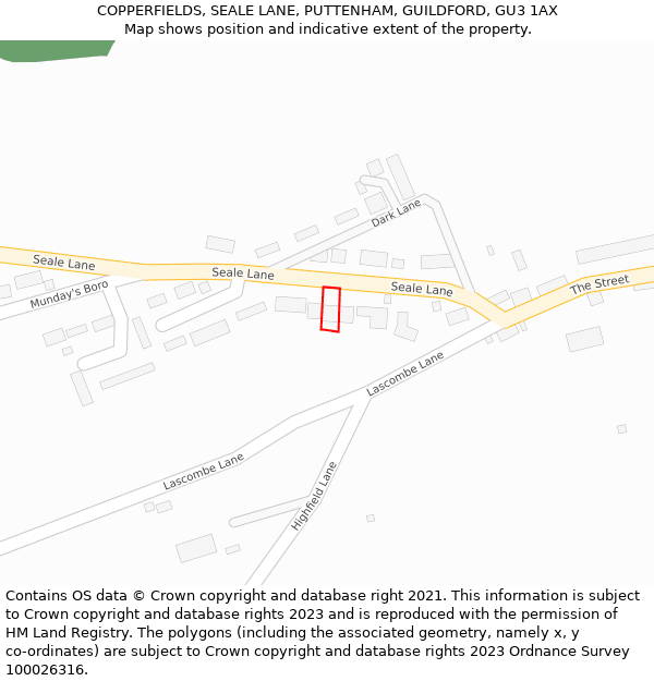 COPPERFIELDS, SEALE LANE, PUTTENHAM, GUILDFORD, GU3 1AX: Location map and indicative extent of plot