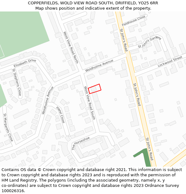 COPPERFIELDS, WOLD VIEW ROAD SOUTH, DRIFFIELD, YO25 6RR: Location map and indicative extent of plot
