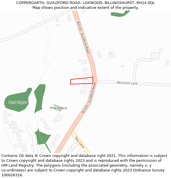 COPPERGARTH, GUILDFORD ROAD, LOXWOOD, BILLINGSHURST, RH14 0QL: Location map and indicative extent of plot