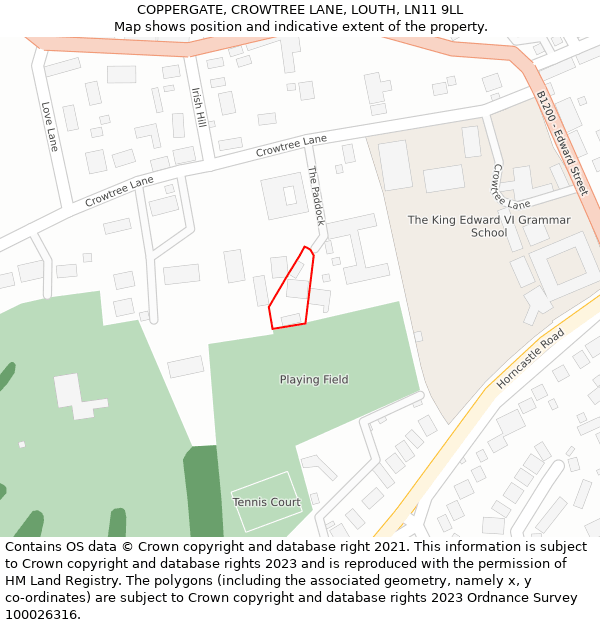 COPPERGATE, CROWTREE LANE, LOUTH, LN11 9LL: Location map and indicative extent of plot