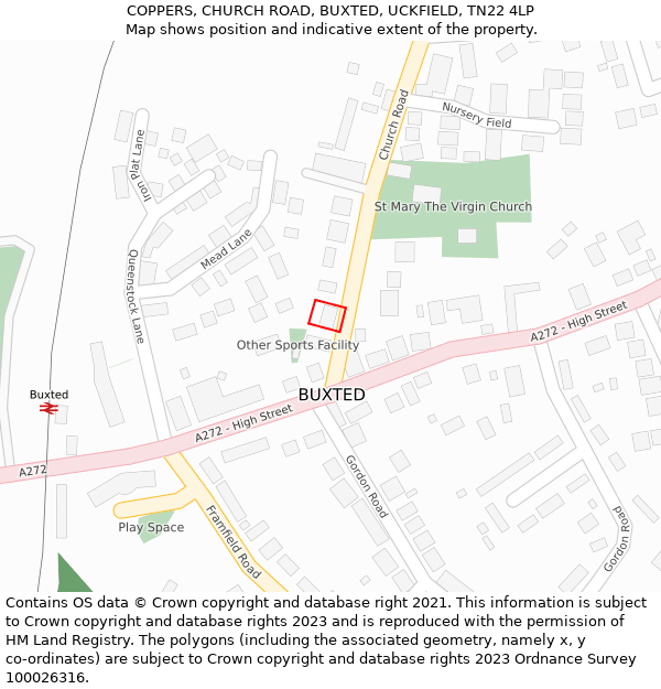 COPPERS, CHURCH ROAD, BUXTED, UCKFIELD, TN22 4LP: Location map and indicative extent of plot