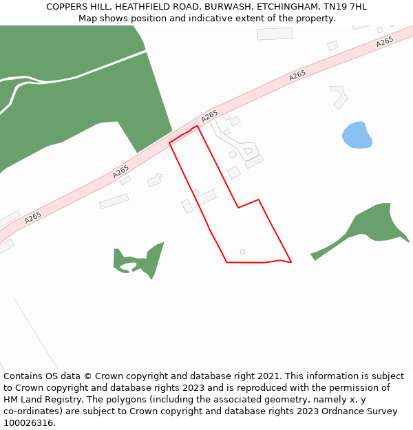 COPPERS HILL, HEATHFIELD ROAD, BURWASH, ETCHINGHAM, TN19 7HL: Location map and indicative extent of plot