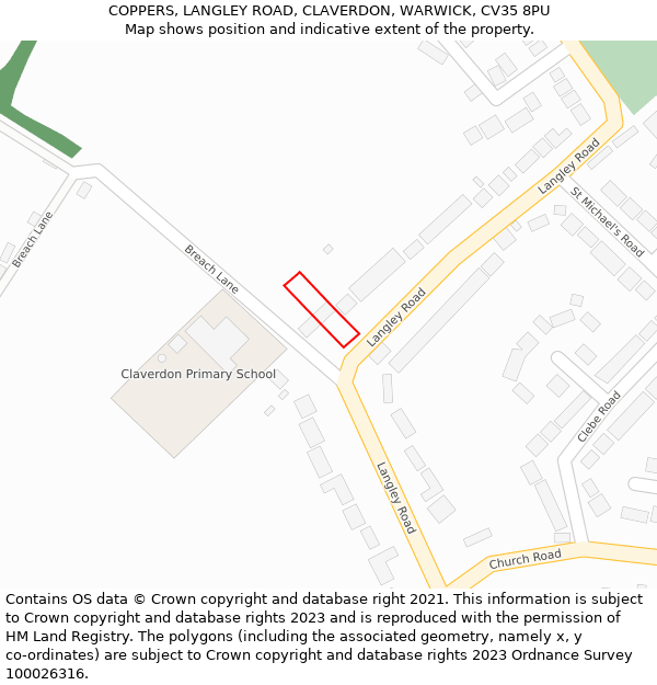 COPPERS, LANGLEY ROAD, CLAVERDON, WARWICK, CV35 8PU: Location map and indicative extent of plot