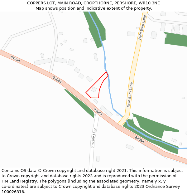 COPPERS LOT, MAIN ROAD, CROPTHORNE, PERSHORE, WR10 3NE: Location map and indicative extent of plot