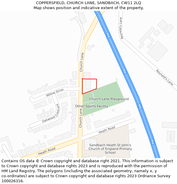 COPPERSFIELD, CHURCH LANE, SANDBACH, CW11 2LQ: Location map and indicative extent of plot