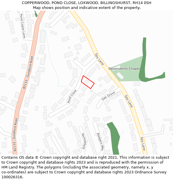 COPPERWOOD, POND CLOSE, LOXWOOD, BILLINGSHURST, RH14 0SH: Location map and indicative extent of plot