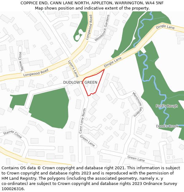 COPPICE END, CANN LANE NORTH, APPLETON, WARRINGTON, WA4 5NF: Location map and indicative extent of plot