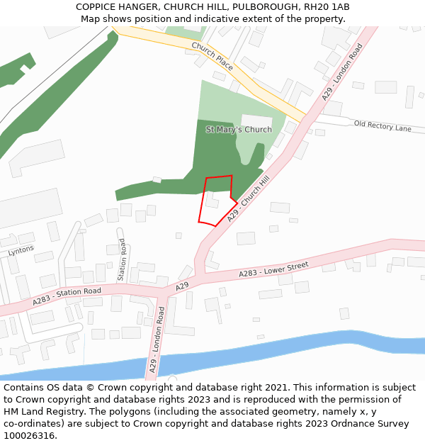 COPPICE HANGER, CHURCH HILL, PULBOROUGH, RH20 1AB: Location map and indicative extent of plot