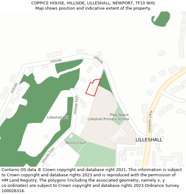 COPPICE HOUSE, HILLSIDE, LILLESHALL, NEWPORT, TF10 9HG: Location map and indicative extent of plot