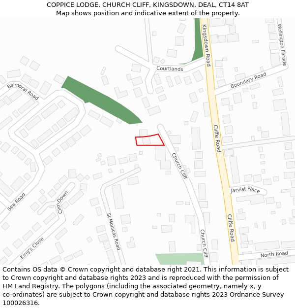 COPPICE LODGE, CHURCH CLIFF, KINGSDOWN, DEAL, CT14 8AT: Location map and indicative extent of plot