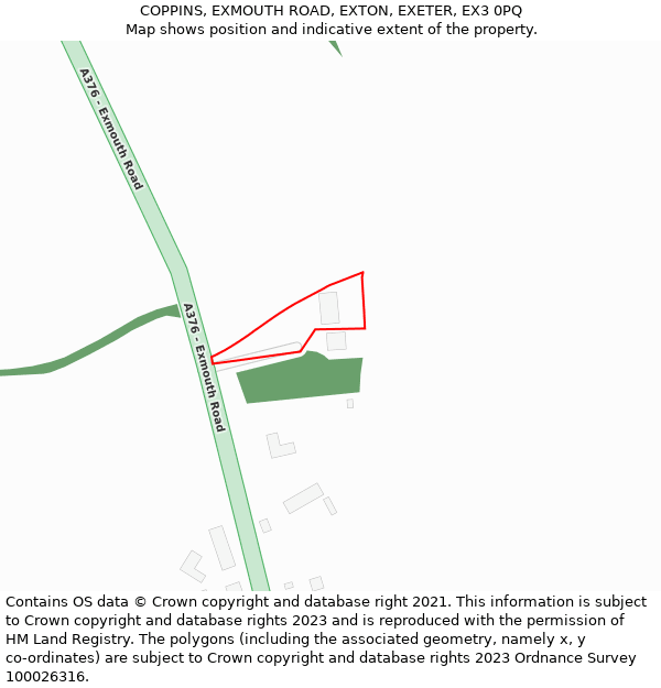 COPPINS, EXMOUTH ROAD, EXTON, EXETER, EX3 0PQ: Location map and indicative extent of plot