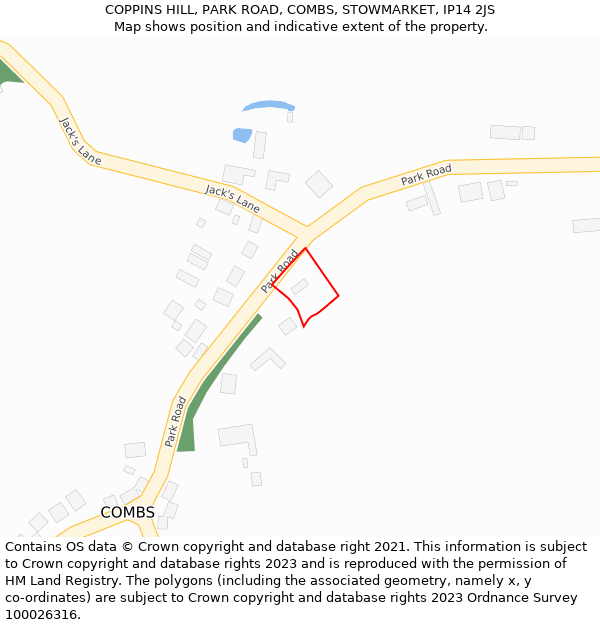 COPPINS HILL, PARK ROAD, COMBS, STOWMARKET, IP14 2JS: Location map and indicative extent of plot