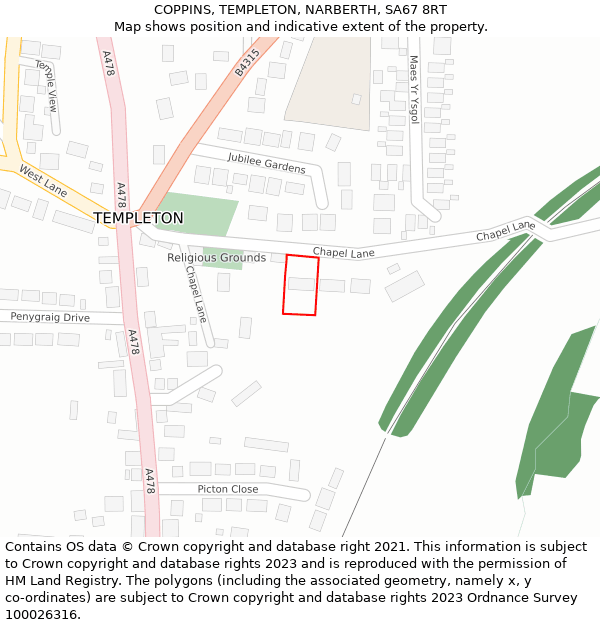 COPPINS, TEMPLETON, NARBERTH, SA67 8RT: Location map and indicative extent of plot