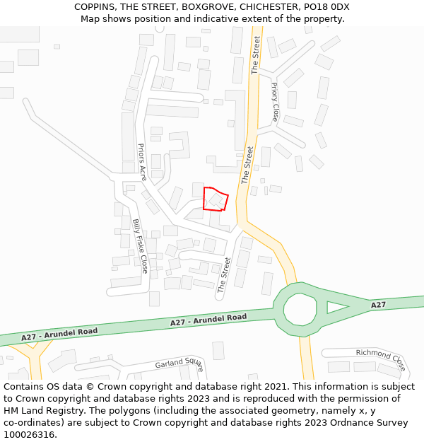 COPPINS, THE STREET, BOXGROVE, CHICHESTER, PO18 0DX: Location map and indicative extent of plot