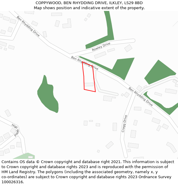 COPPYWOOD, BEN RHYDDING DRIVE, ILKLEY, LS29 8BD: Location map and indicative extent of plot