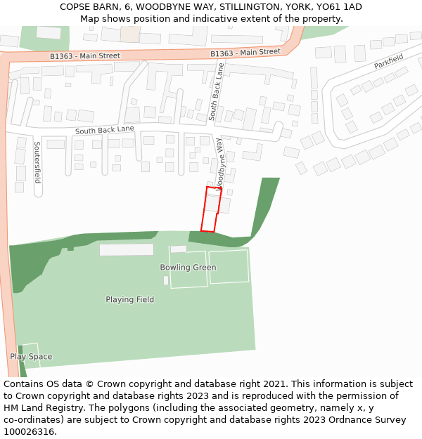 COPSE BARN, 6, WOODBYNE WAY, STILLINGTON, YORK, YO61 1AD: Location map and indicative extent of plot