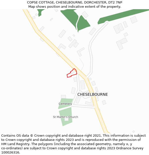 COPSE COTTAGE, CHESELBOURNE, DORCHESTER, DT2 7NP: Location map and indicative extent of plot