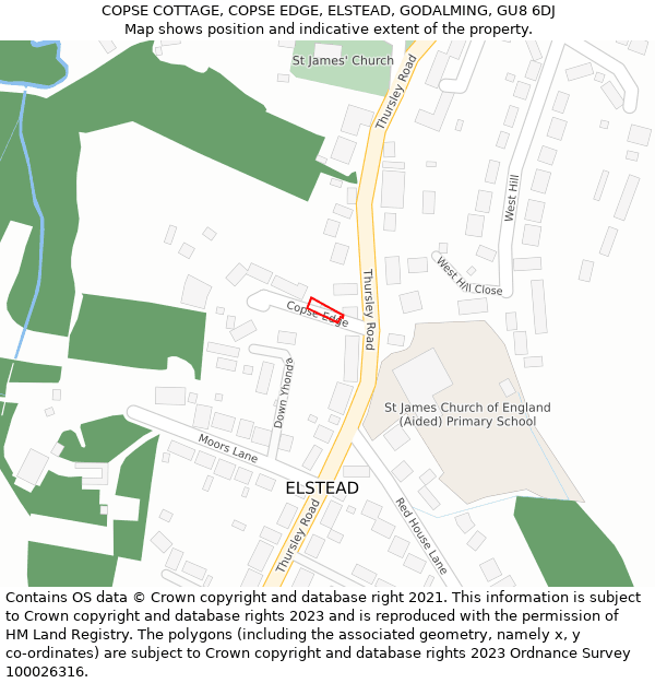COPSE COTTAGE, COPSE EDGE, ELSTEAD, GODALMING, GU8 6DJ: Location map and indicative extent of plot