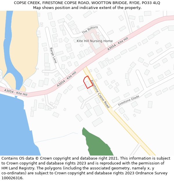COPSE CREEK, FIRESTONE COPSE ROAD, WOOTTON BRIDGE, RYDE, PO33 4LQ: Location map and indicative extent of plot
