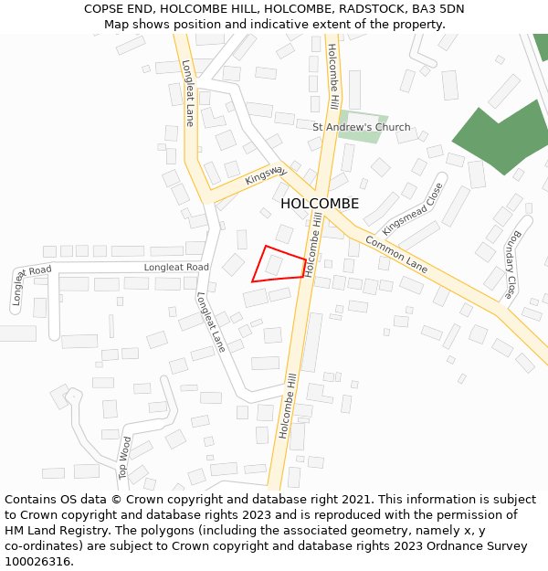 COPSE END, HOLCOMBE HILL, HOLCOMBE, RADSTOCK, BA3 5DN: Location map and indicative extent of plot