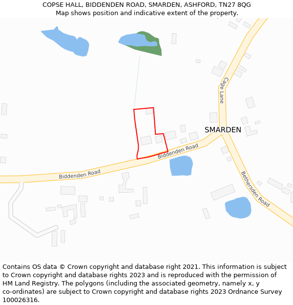 COPSE HALL, BIDDENDEN ROAD, SMARDEN, ASHFORD, TN27 8QG: Location map and indicative extent of plot