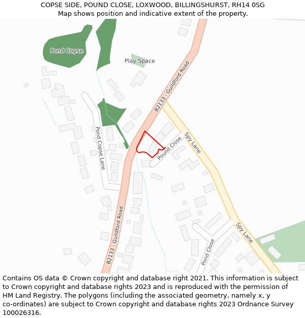 COPSE SIDE, POUND CLOSE, LOXWOOD, BILLINGSHURST, RH14 0SG: Location map and indicative extent of plot