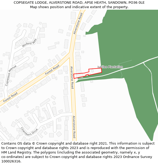 COPSEGATE LODGE, ALVERSTONE ROAD, APSE HEATH, SANDOWN, PO36 0LE: Location map and indicative extent of plot