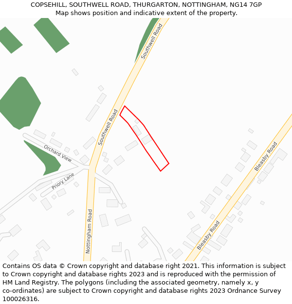 COPSEHILL, SOUTHWELL ROAD, THURGARTON, NOTTINGHAM, NG14 7GP: Location map and indicative extent of plot