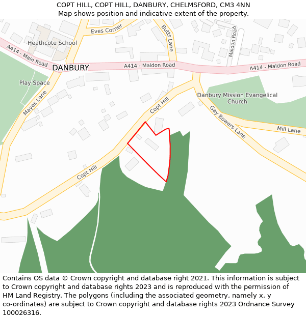 COPT HILL, COPT HILL, DANBURY, CHELMSFORD, CM3 4NN: Location map and indicative extent of plot