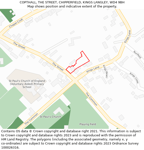 COPTHALL, THE STREET, CHIPPERFIELD, KINGS LANGLEY, WD4 9BH: Location map and indicative extent of plot