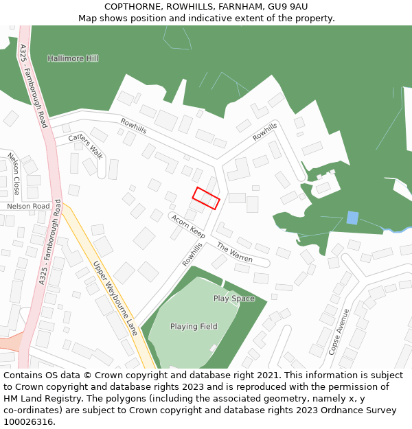 COPTHORNE, ROWHILLS, FARNHAM, GU9 9AU: Location map and indicative extent of plot