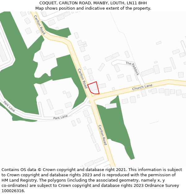 COQUET, CARLTON ROAD, MANBY, LOUTH, LN11 8HH: Location map and indicative extent of plot